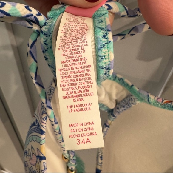 Victoria’s Secret Bikini Top Blue White Aqua Paisley Print with Tassels size 34A - Picture 2 of 7